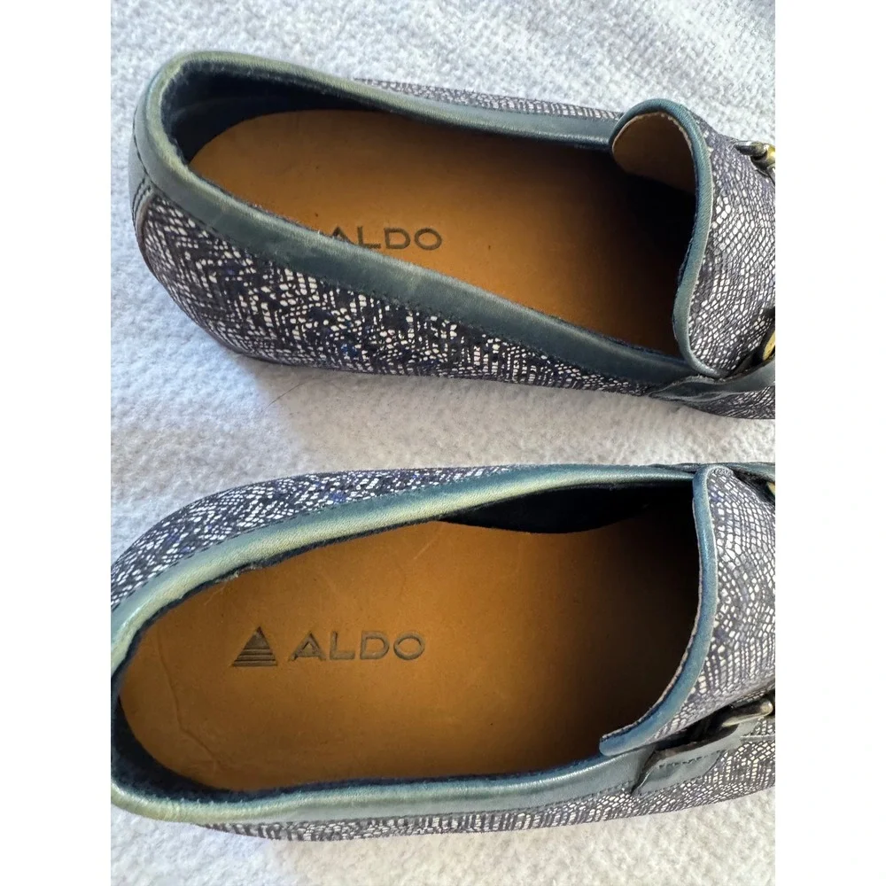 Aldo Mens Bit Loafers Navy Blue White Textured Dress Shoes Size 10.5 Horsebit